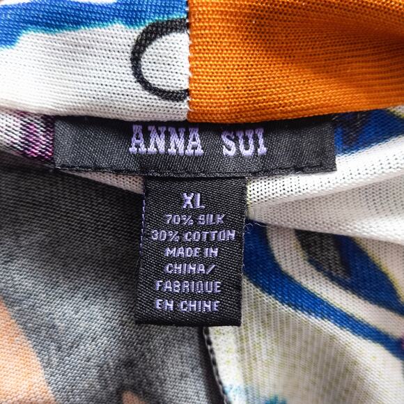Anna Sui Women’s Silk Blend Colorful Print Cardigan Arty Boho Designer Size XL - Picture 8 of 8